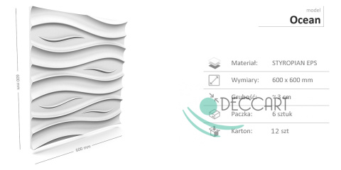 OCEAN - BIAŁE Panele Ścienne 3D kasetony styropianowe 60x60 OCEAN - BIAŁE Panele Ścienne 3D kasetony styropianowe 60x60