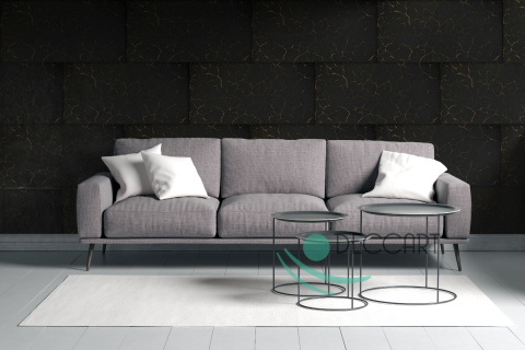 Schwarze Wand hinter dem Sofa - Wandpaneele aus Polystyrol Schwarze Wand hinter dem Sofa - Wandpaneele aus Polystyrol