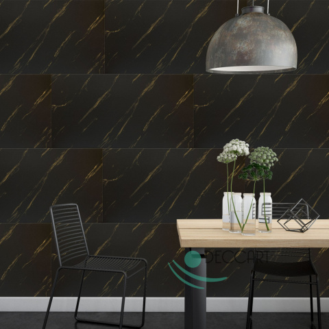Panele ścienne marmur CARRARA czarno - złoty imitacja panele dekoracyjne piankowe 100x50cm - 0,5m2 - 7714XL Panele ścienne marmur CARRARA czarno - złoty imitacja panele dekoracyjne piankowe 100x50cm - 0,5m2 - 7714XL
