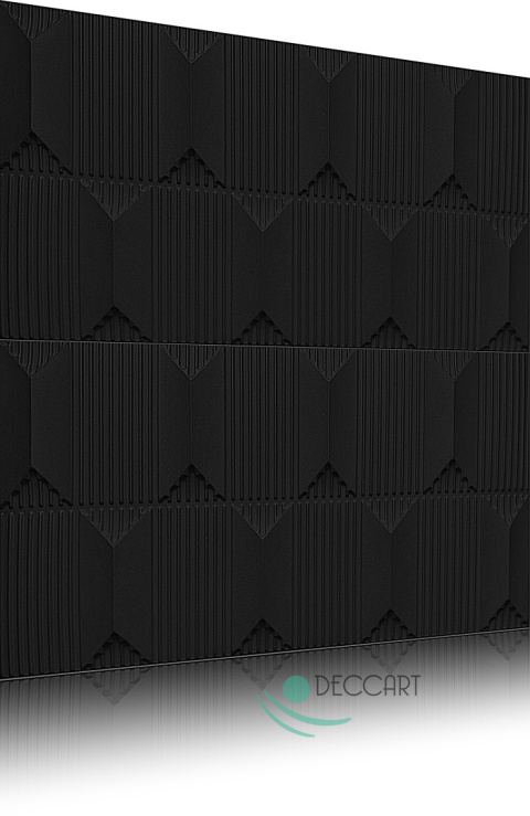 Czarne panele 3D Tkanina – elegancka faktura tkaniny i ozdobne linie Czarne panele 3D Tkanina – elegancka faktura tkaniny i ozdobne linie