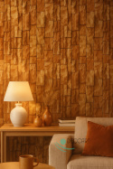 Cozy living room with stone imitation on the wall